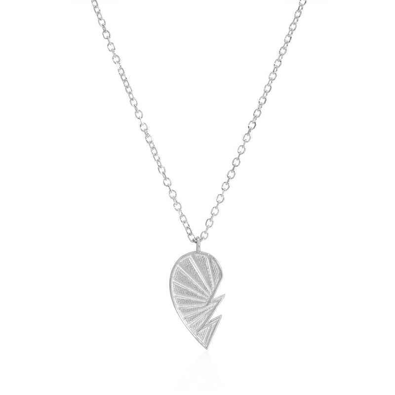 Vale Jewelry Love You To Pieces Heart Necklace on Diamond Cut Cable Chain Left Lobe in 14 Karat White Gold Close Up
