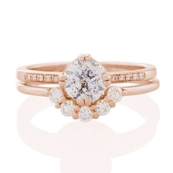 Vale Jewelry Lucia Ring with White Diamonds in 14 Karat Rose Gold Wedding Set