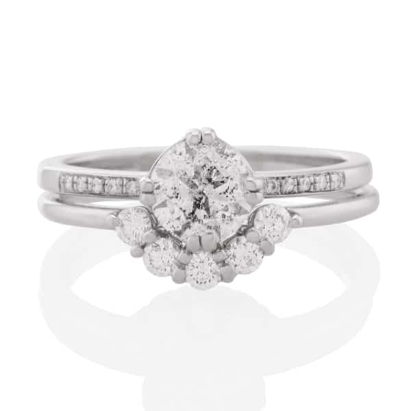 Vale Jewelry Lucia Ring with White Diamonds in 14 Karat White Gold Wedding Set