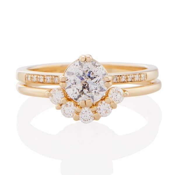 Vale Jewelry Lucia Ring with White Diamonds in 14 Karat Yellow Gold Wedding Set