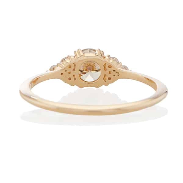 Vale Jewelry Lune Ring with Round Brilliant Cut Champagne Diamond Center and White Diamond Accents in 14 Karat Yellow Gold Back View