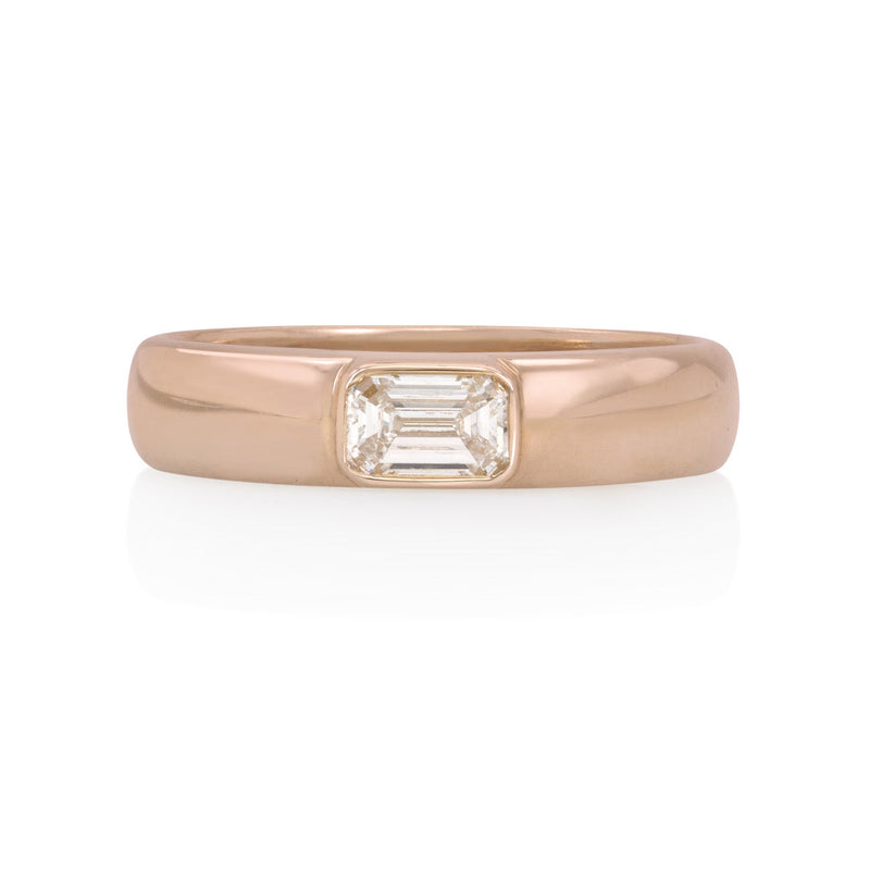 Vale Jewelry Mariana Ring with White Emerald Cut Diamond in 14 Karat Rose Gold Front View