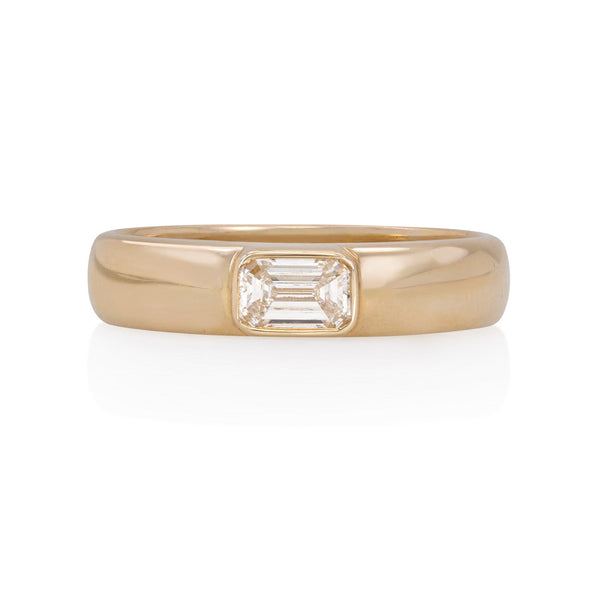 Vale Jewelry Mariana Ring with White Emerald Cut Diamond in 14 Karat Yellow Gold Front View