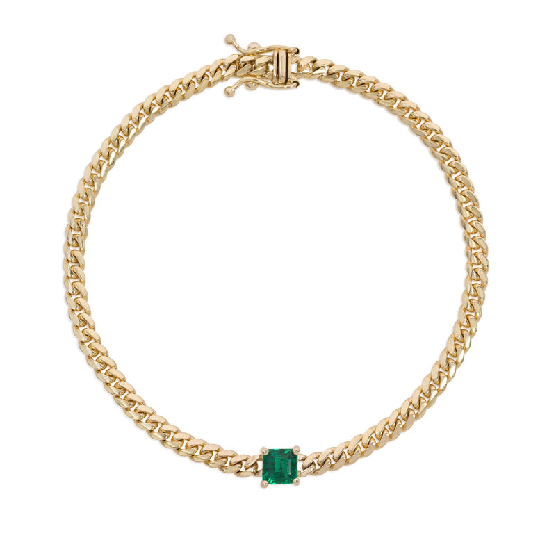 Vale Jewelry Marnie Curb Chain Bracelet with Radiant Cut Emerald in 14 Karat Yellow Gold Full Circle