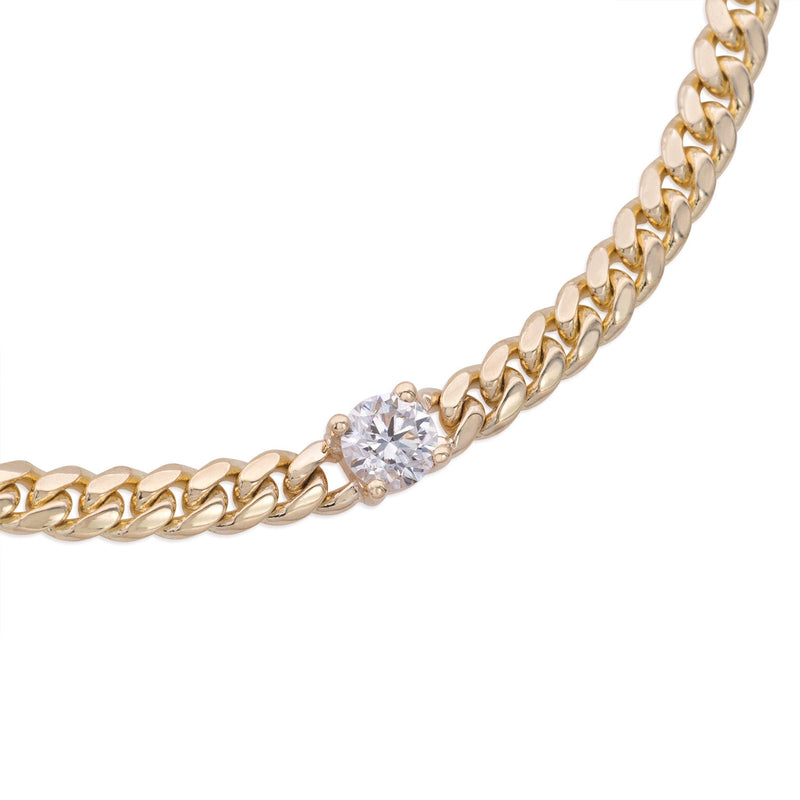 Vale Jewelry Marnie Curb Chain Bracelet with White Brilliant Cut Round Diamond in 14 Karat Yellow Gold Close Up