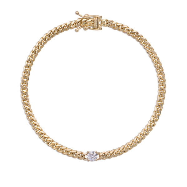 Vale Jewelry Marnie Curb Chain Bracelet with White Brilliant Cut Round Diamond in 14 Karat Yellow Gold Full Circle