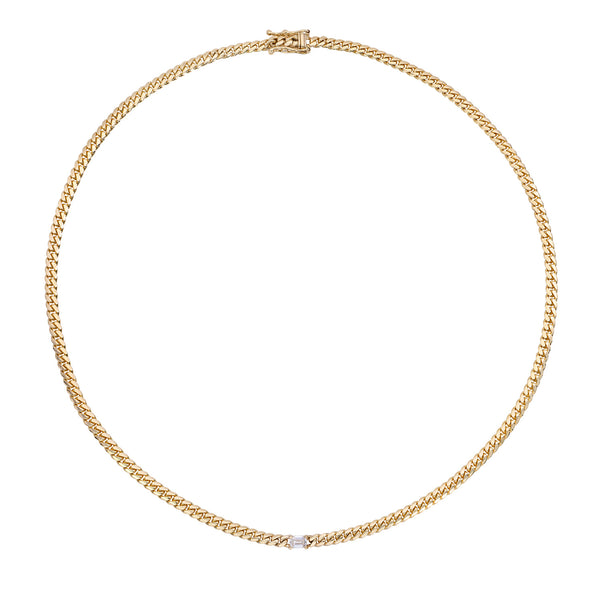 Vale Jewelry Marnie Curb Chain Necklace with Emerald Cut White Diamond in 14 Karat Yellow Gold Full Circle