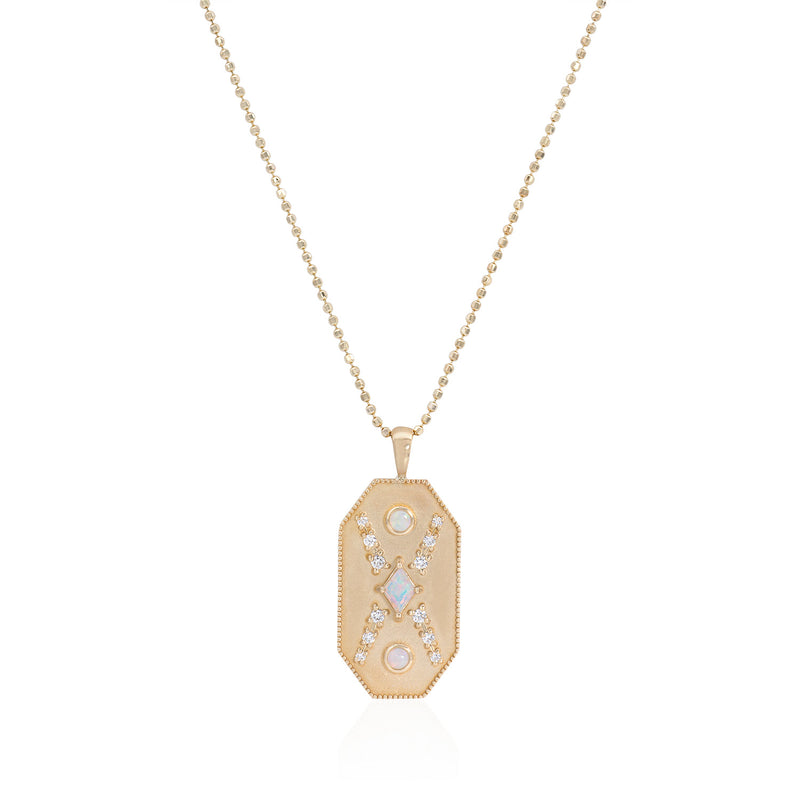 Vale Jewelry Noémie Medallion with Opals and Diamonds 14K Yellow Gold Close-up
