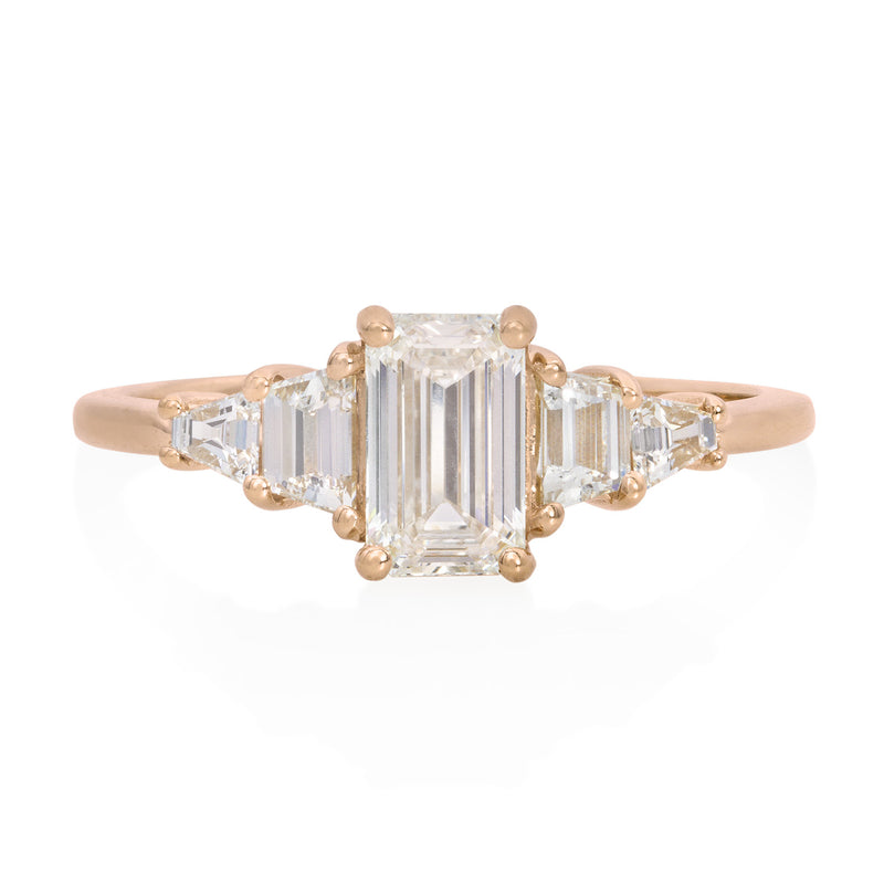 Vale Jewelry OOAK 5-Stone Emerald Cut Diamond Ring Rose Gold Front View