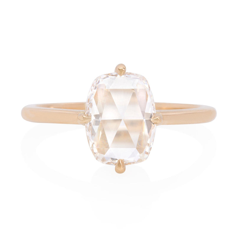 Vale Jewelry OOAK 1.54 Carat Barrel Cushion Shape Rose Cut White Diamond Ring in 18 Karat Yellow Gold Front View