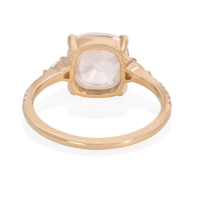 Vale Jewelry OOAK Cushion Rose Cut Grey Diamond Ring in 14 Karat Yellow Gold Back View