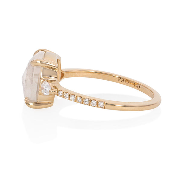 Vale Jewelry OOAK Cushion Rose Cut Grey Diamond Ring in 14 Karat Yellow Gold Side View