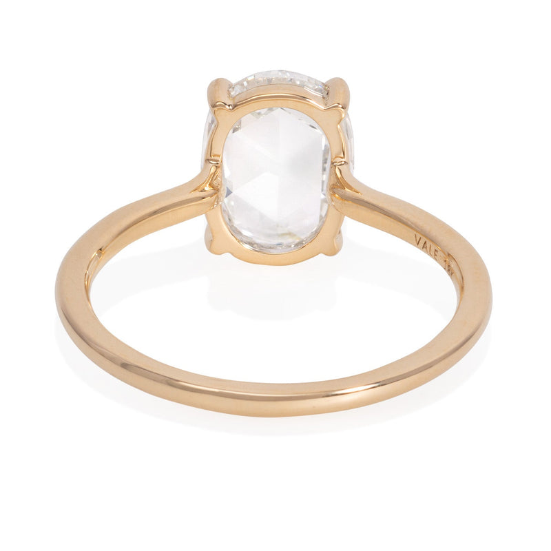 Vale Jewelry OOAK Elongated Cushion Rose Cut White Diamond Ring in 18 Karat Yellow Gold Back View
