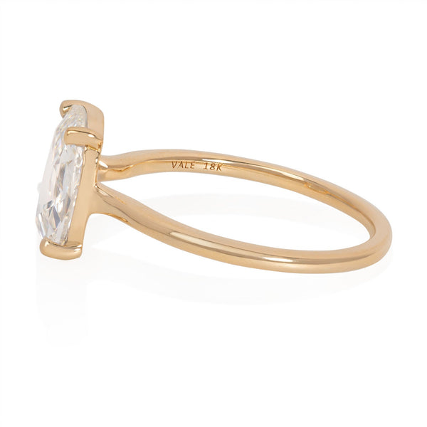 Vale Jewelry OOAK Elongated Cushion Rose Cut White Diamond Ring in 18 Karat Yellow Gold Side View