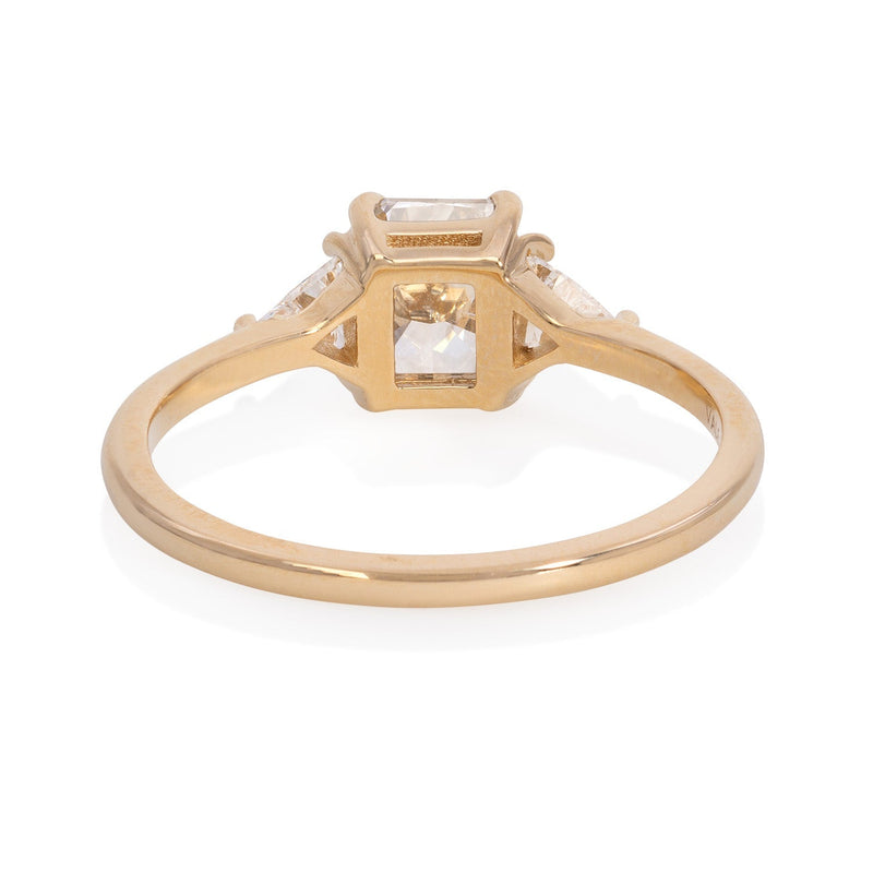 Vale Jewelry OOAK Emerald Cut Salt and Pepper Diamond Ring in 14 Karat Yellow Gold Back View