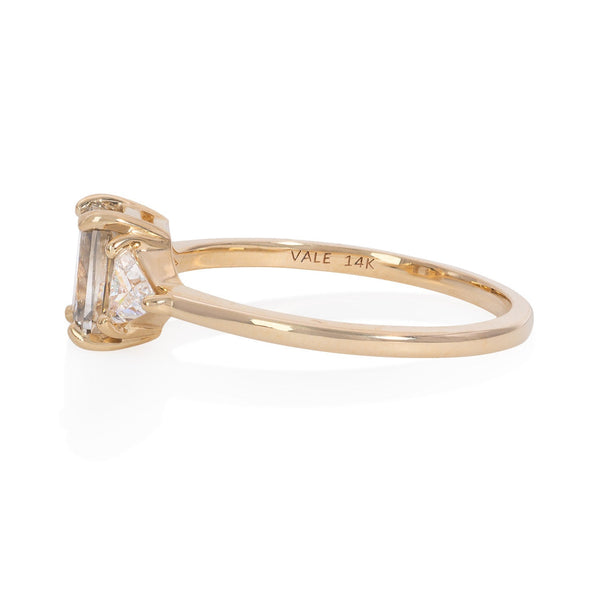 Vale Jewelry OOAK Emerald Cut Salt and Pepper Diamond Ring in 14 Karat Yellow Gold Side View