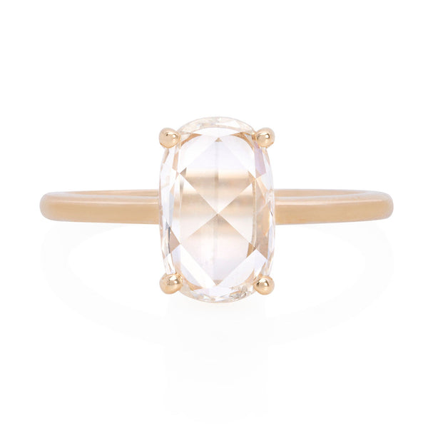 Vale Jewelry OOAK 1.34 Carat Narrow Cushion Rose Cut White Diamond Ring in 18 Karat Yellow Gold Front View