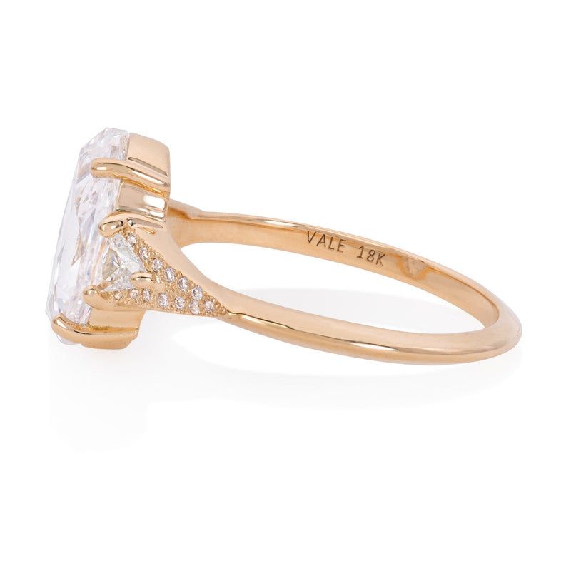 Vale Jewelry OOAK 1.73 Carat Oval Rose Cut White Diamond Severine Ring in 18 Karat Yellow Gold Side View