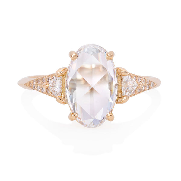 Vale Jewelry OOAK 1.73 Carat Oval Rose Cut White Diamond Severine Ring in 18 Karat Yellow Gold Front View