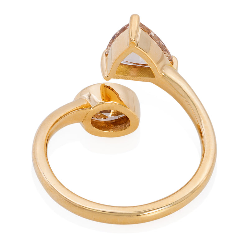 Vale Jewelry OOAK Toi Et Moi Champagne Diamond Ring in 18 Karat Yellow Gold Back View