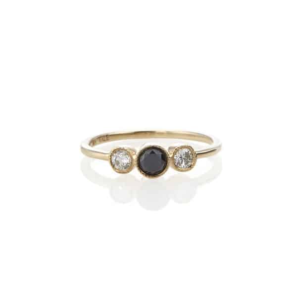 Vale Jewelry Othello Ring with Black & White Round Brilliant Cut Diamonds in 14 Karat Yellow Gold Front View