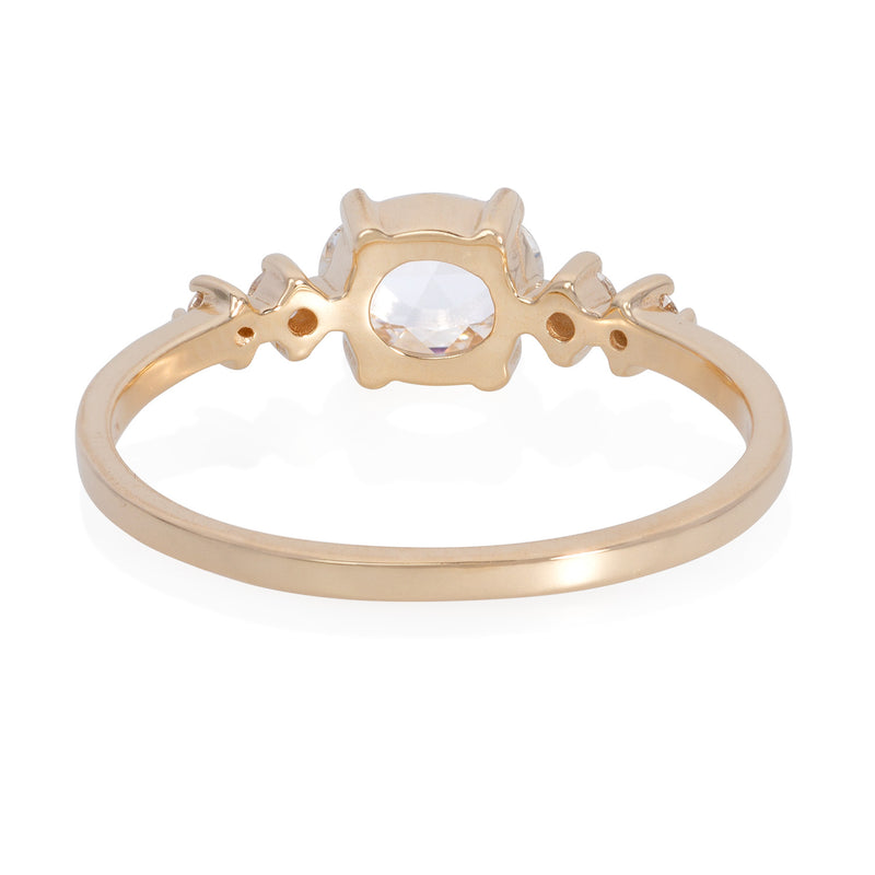 Vale Jewelry Pascale Ring with White Rose Cut and Brilliant Cut Diamonds in 14 Karat Yellow Gold Back View