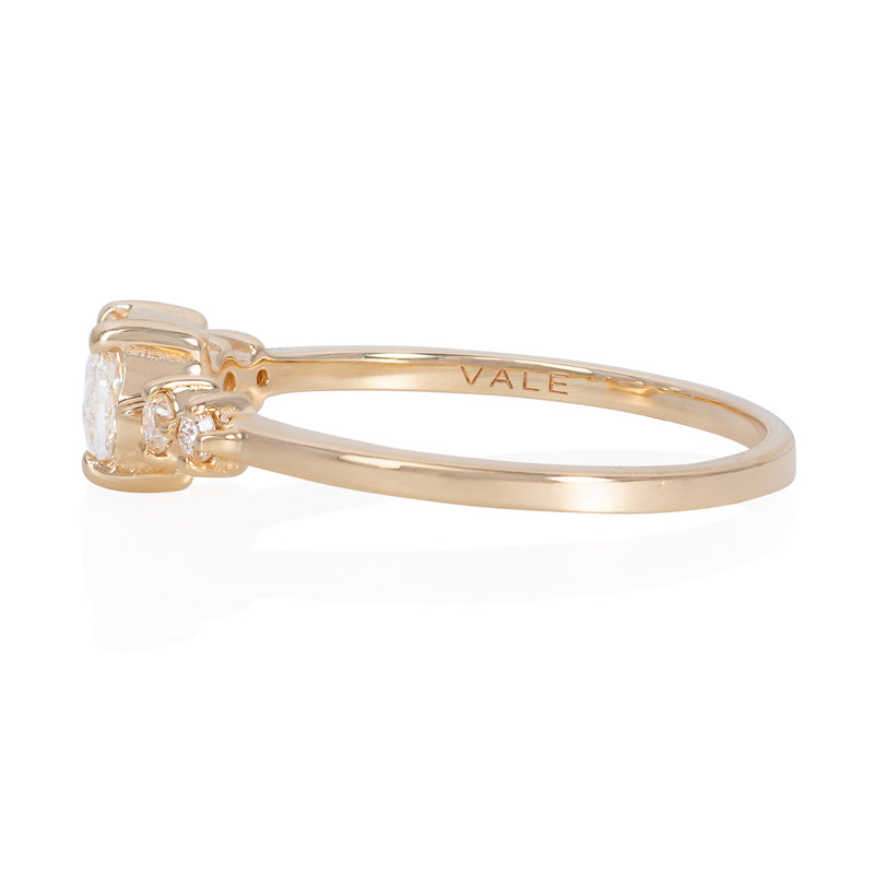 Vale Jewelry Pascale Ring with White Rose Cut and Brilliant Cut Diamonds in 14 Karat Yellow Gold Side View