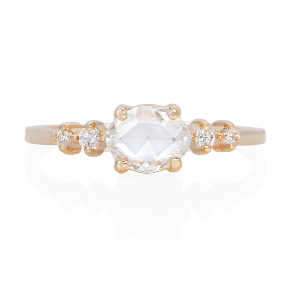 Vale Jewelry Pascale Ring with White Rose Cut and Brilliant Cut Diamonds in 14 Karat Yellow Gold Front View
