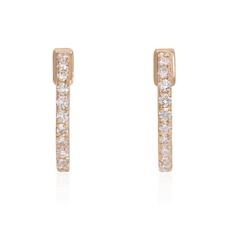 Vale Jewelry Pave Huggies Earrings Reversible Black and White Diamond Yellow Gold White Diamonds