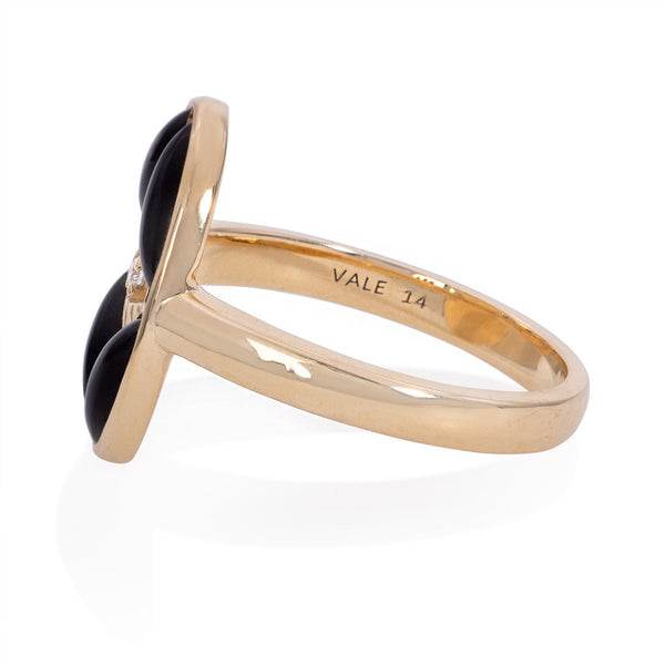 Vale Jewelry Perrine Ring with Black Onyx and Round Brilliant Cut White Diamond in 14 Karat Yellow Gold Side View