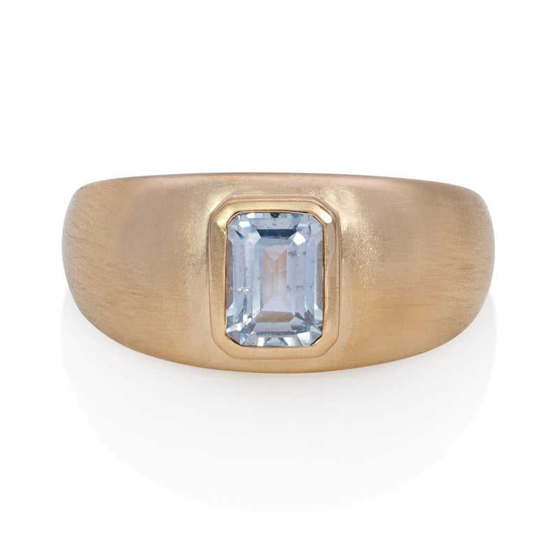 Vale Jewelry Petra Ring with Emerald Cut Blue Sapphire in 14 Karat Yellow Gold Satin Finish Front View