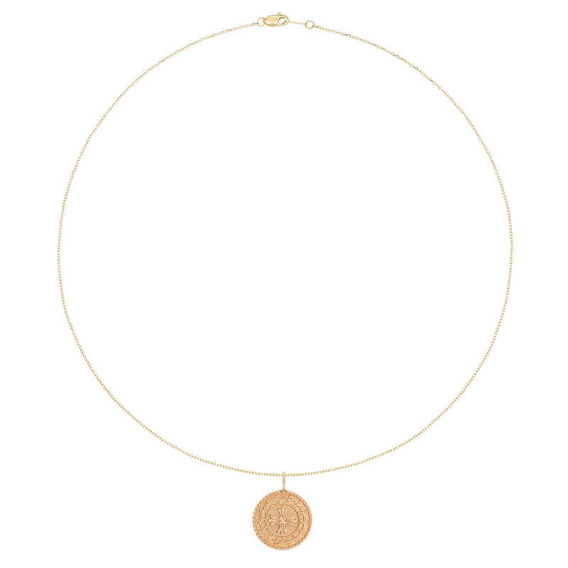 Vale Jewelry Protection Medallion Necklace on Diamond Cut Cable Chain in 14 Karat Yellow Gold Full Circle