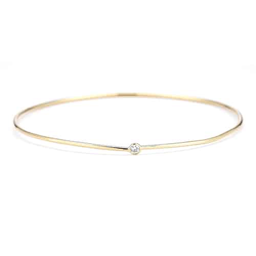 Vale Jewelry Quotidien Simple Bangle with Round Brilliant Cut White Diamond in 14 Karat Yellow Gold Front View