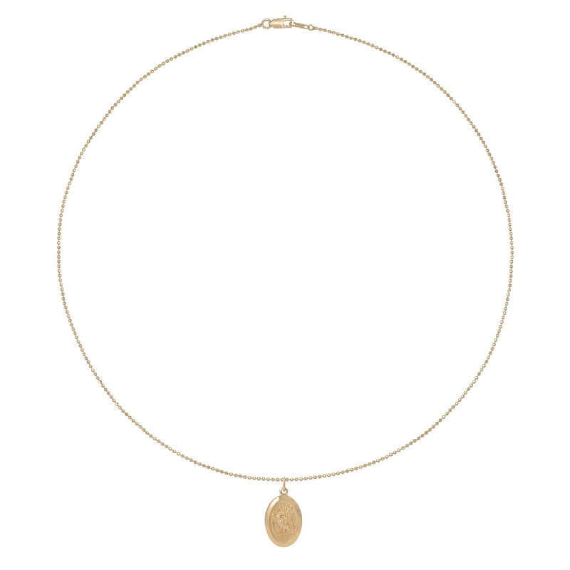 Vale Jewelry Saint Phoenix Medallion Necklace on Faceted Bead Chain in 14 Karat Yellow Gold Full Circle