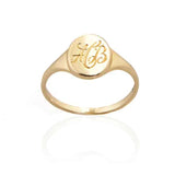 Vale Jewelry Skinny Signet Ring in 14 Karat Yellow Gold with Engraving Front View