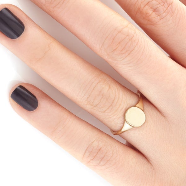 Vale Jewelry Skinny Signet Ring in 14 Karat Yellow Gold Hand View
