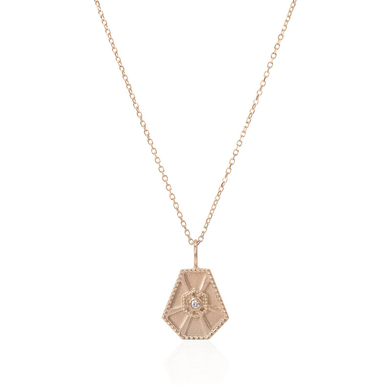 Vale Jewelry Small Arcadia Necklace with White Brilliant Cut Diamond on Diamond Cut Cable Chain in 14 Karat Rose Gold Close Up 