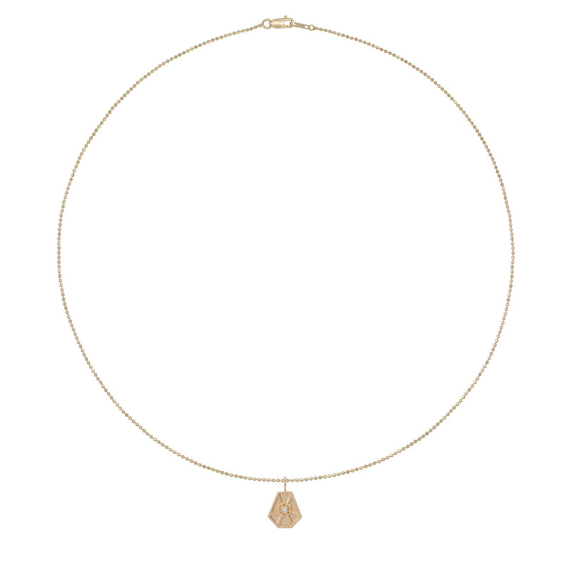 Vale Jewelry Small Arcadia Necklace with White Brilliant Cut Diamond on Faceted Bead Chain in 14 Karat Yellow Gold Full Circle 