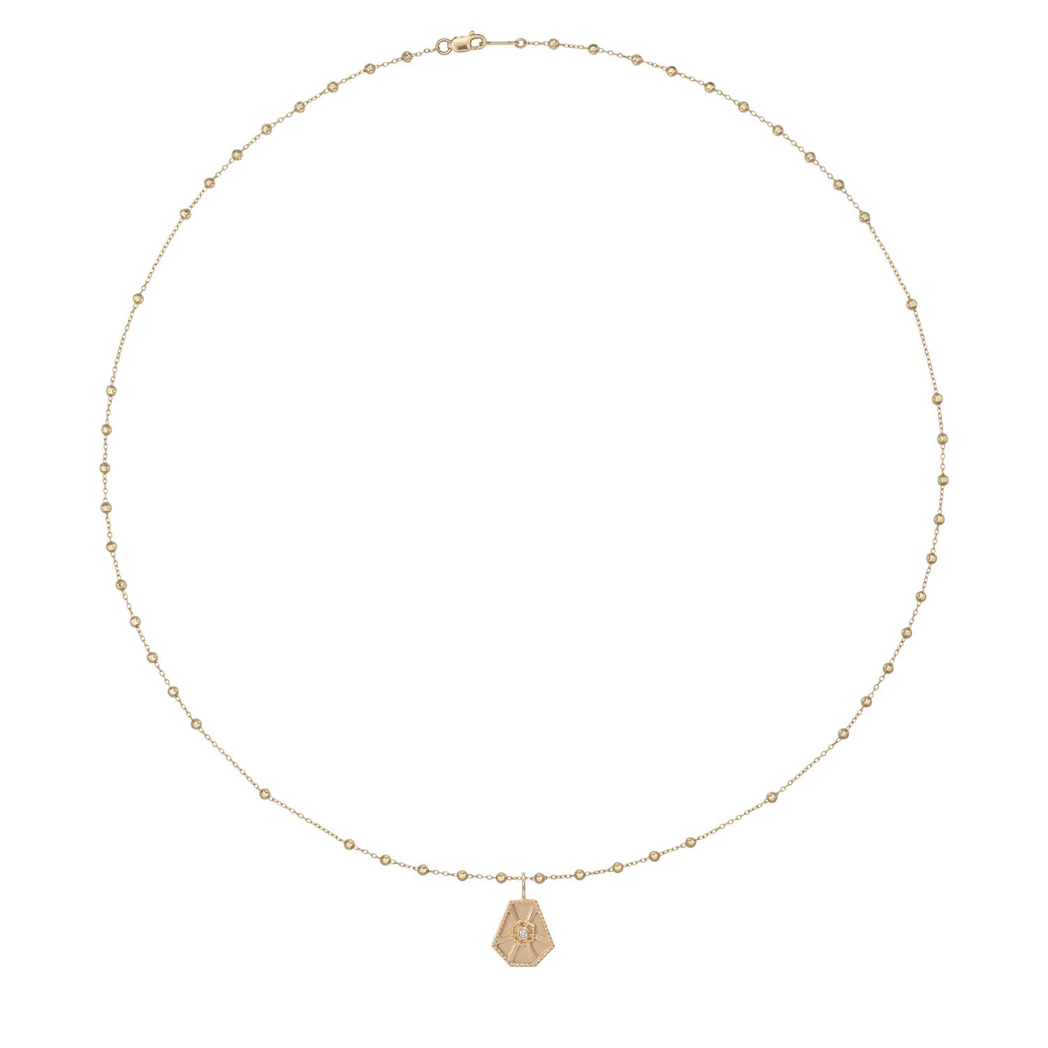 Vale Jewelry Small Arcadia Necklace with White Brilliant Cut Diamond on Rosary Chain in 14 Karat Yellow Gold Full Circle 