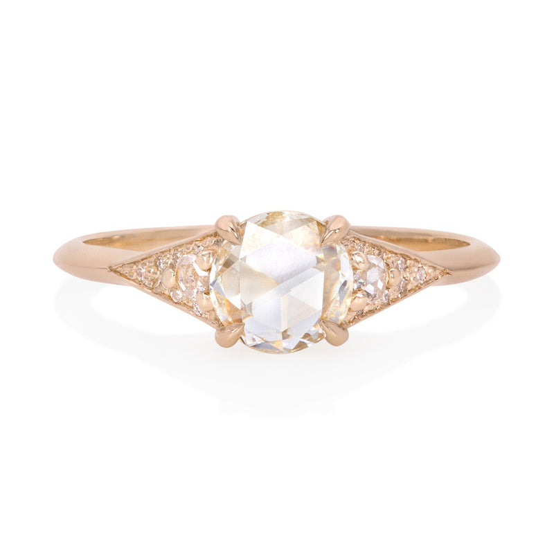 Vale Jewelry Small Sandrine Ring with Round Rose Cut White Diamond in 14 Karat Rose Gold Front View