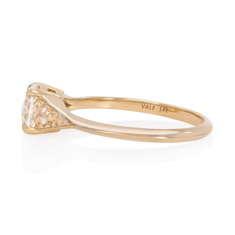 Vale Jewelry Small Sandrine Ring with Round Rose Cut White Diamond in 14 Karat Yellow Gold Side View