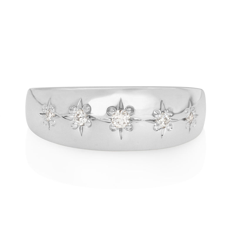 Vale Jewelry Star-Set Diamond Medium Dome Ring with White Diamonds in 14 Karat White Gold Front View