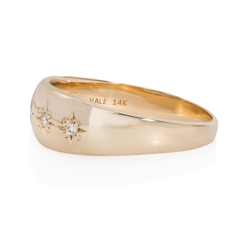 Vale Jewelry Star-Set Diamond Medium Dome Ring with White Diamonds in 14 Karat Yellow Gold Side View