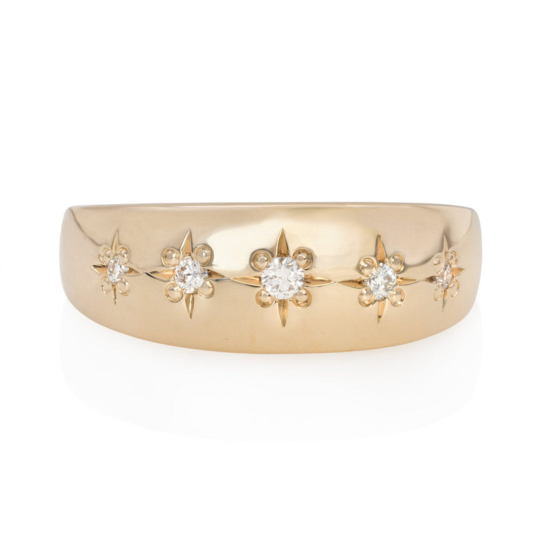 Vale Jewelry Star-Set Diamond Medium Dome Ring with White Diamonds in 14 Karat Yellow Gold Front View
