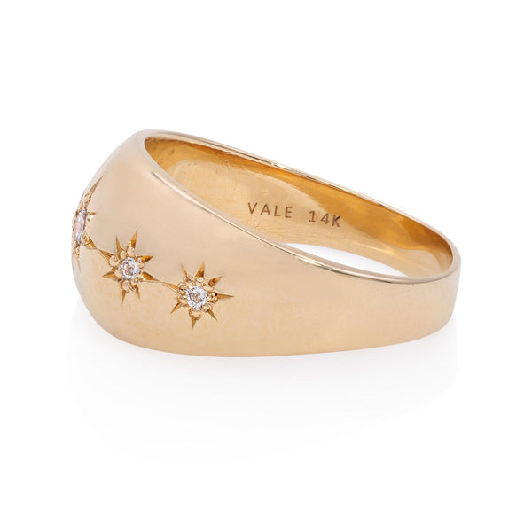 Vale Jewelry Star-Set Diamond Wide Dome Ring with White Diamonds in 14 Karat Yellow Gold Side View