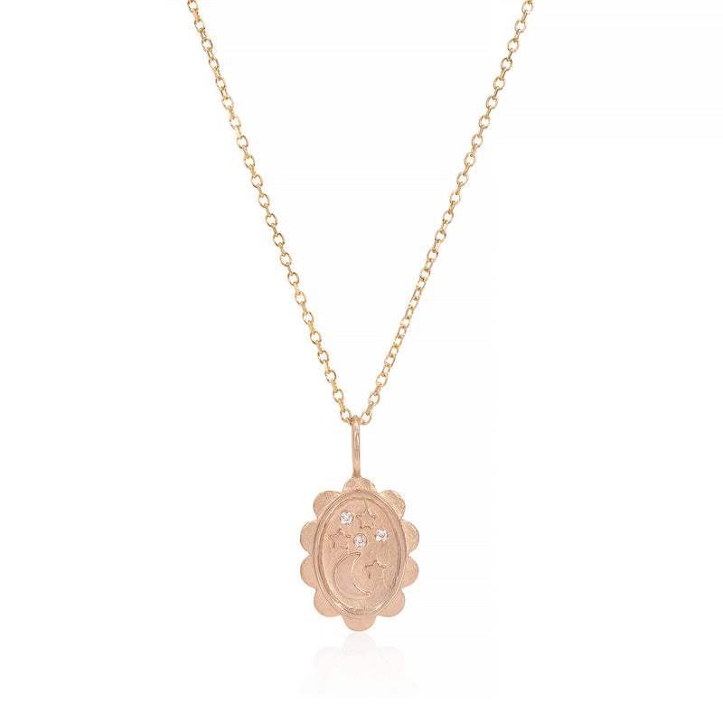 Vale Jewelry Starlight Amulet Necklace with White Diamonds in 14 Karat Rose Gold Close Up