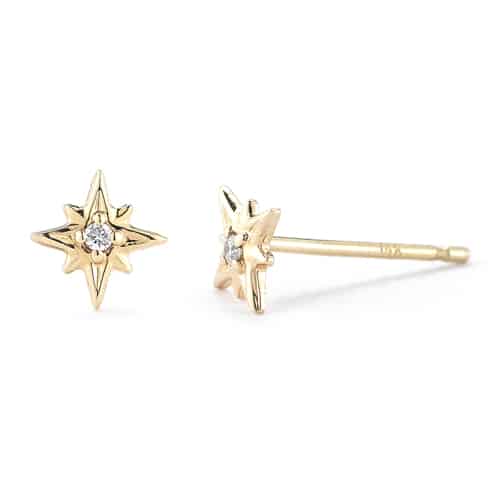 Vale Jewelry Tiny Supernova Earrings with Posts and White Diamonds in 14 Karat Yellow Gold