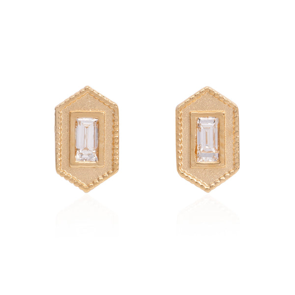 Vale Jewelry Verre Earrings with Baguette Cut White Diamonds in 14 Karat Yellow Gold Front View