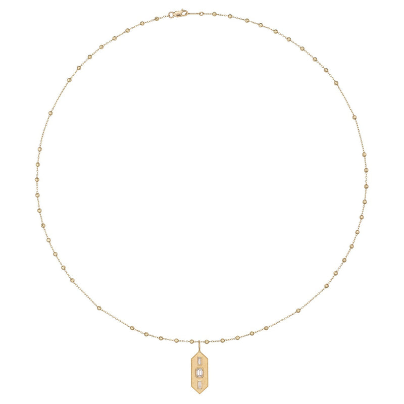 Vale Jewelry Verriere Necklace with Baguette and Emerald Cut White Diamonds on Rosary Chain in 14 Karat Yellow Gold Full Circle