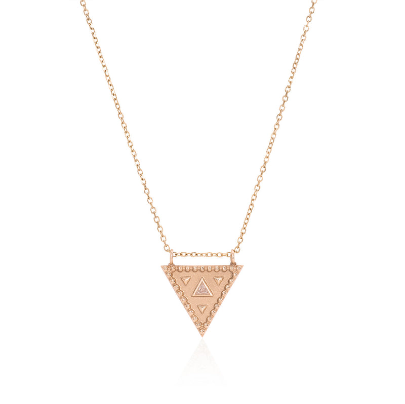 Vale Jewelry Vitality Amulet Necklace with White Trillion Cut Diamond on Diamond Cut Cable Chain in 14 Karat Rose Gold Close Up